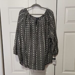 Chaps Charcoal and Cream Patterned Blouse